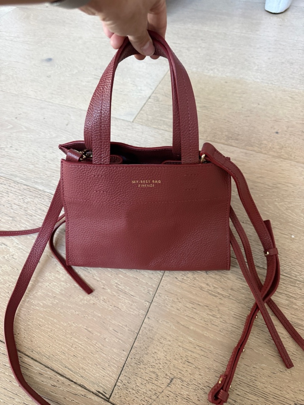 Red Pebble Leather Satchel